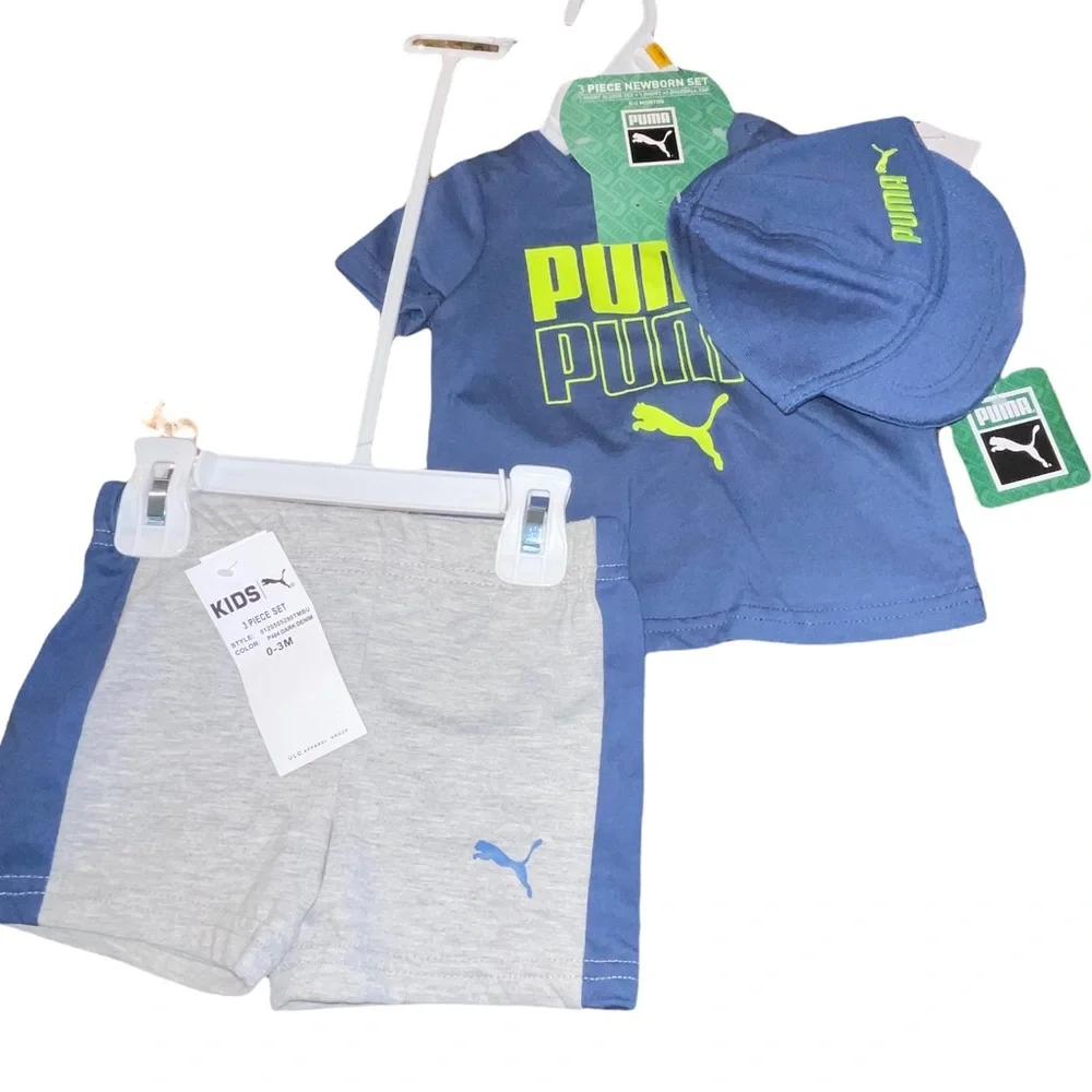 Puma sports attire shorts, tshirt and hat 3 piece newborn 0-3 month set NWT - Picture 1 of 7